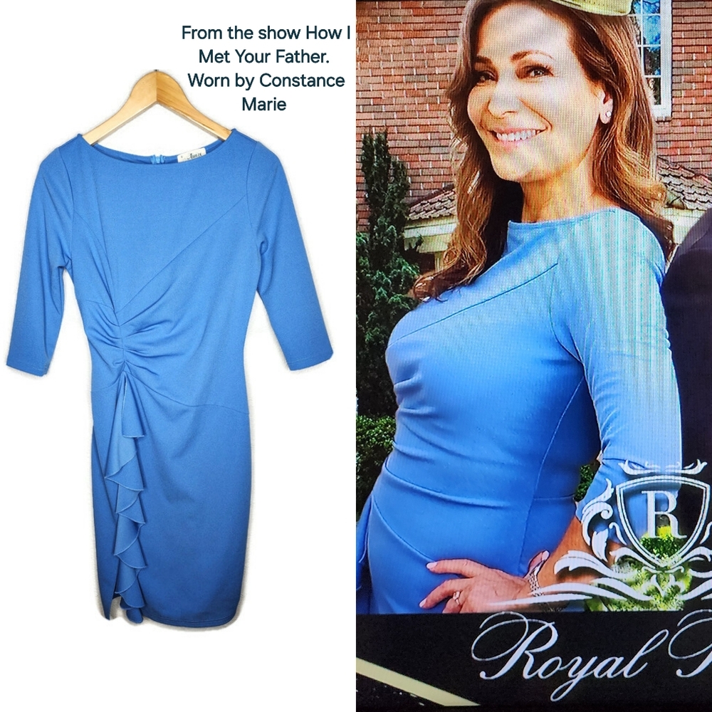 Blue Ruched Pencil Dress by Aisize Size M